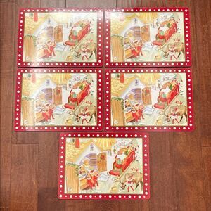 Pottery Barn Kids Elf on a Shelf Christmas Cork Back Placemats, Set of 5